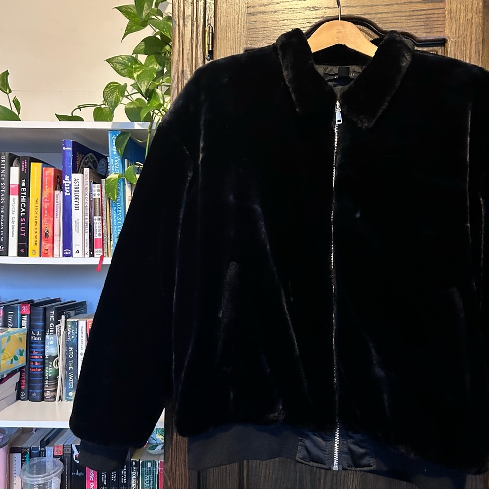 Black Faux Fur Bomber Jacket